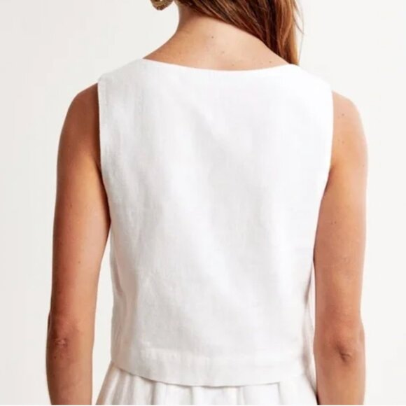 NWT Abercrombie Linen Cotton Squareneck Tank Top - White - Picture 3 of 6